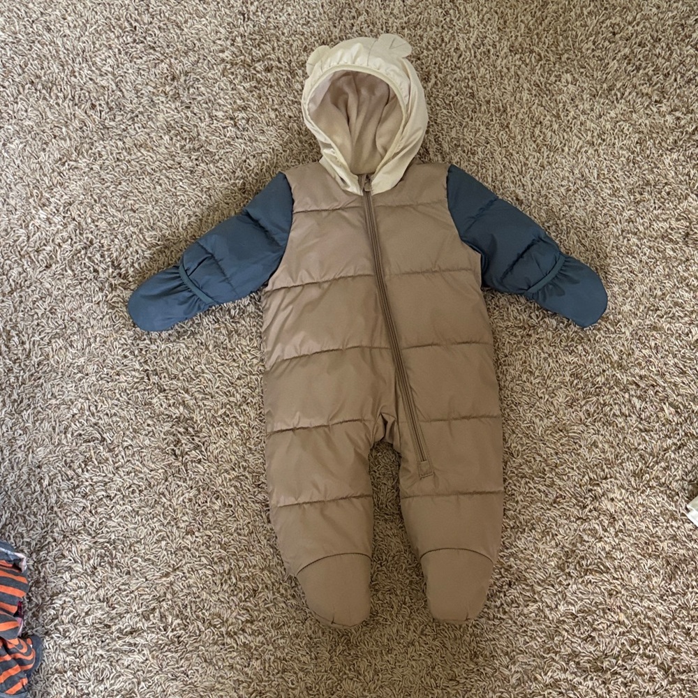 Old Navy Tan and Navy Kids Puffer Suit